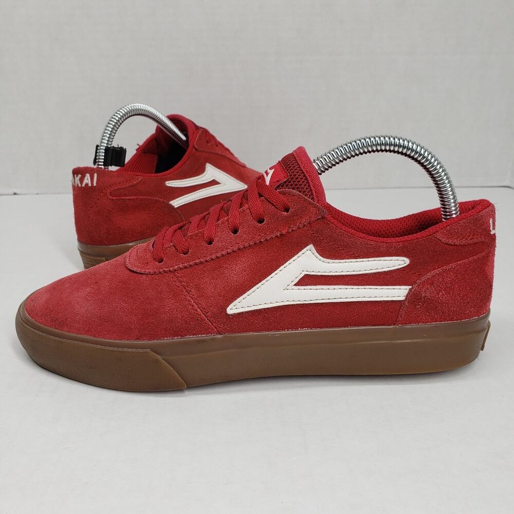 Lakai Manchester Skate Shoes Mens 6 Red Gum Sole Suede Skateboarding Distressed
